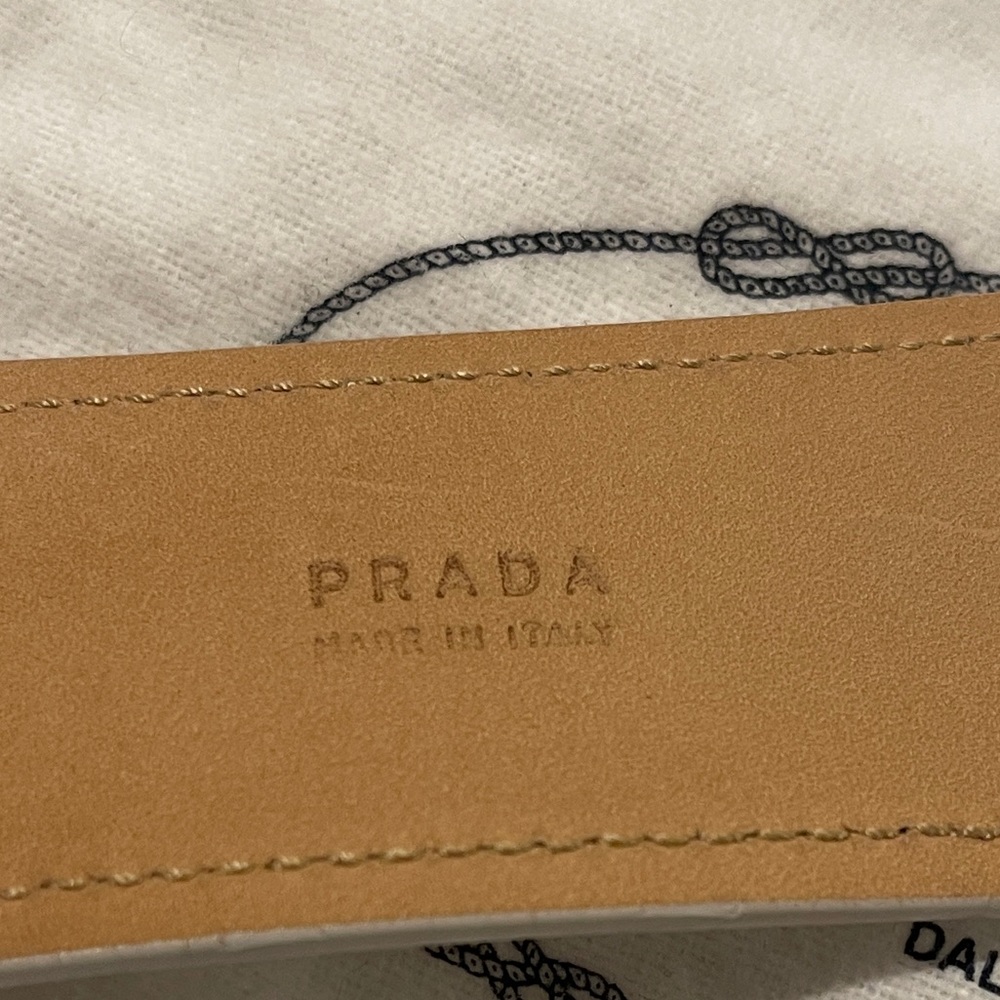Prada Off-White Leather Belt with Silver Ring Buckle - Picture 6 of 11